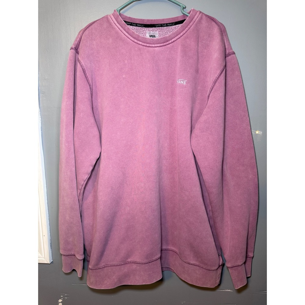 Vans ComfyCush Sweatshirt Mens XL Purple Faded Wash Crewneck Pullover Logo